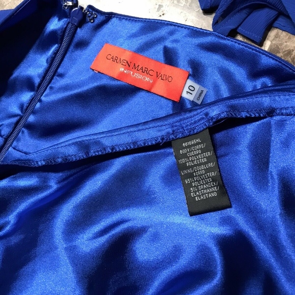 NEW $395 Carmen Marc Valvo Ruffle Back Tie Gown Size  10 - Picture 8 of 8